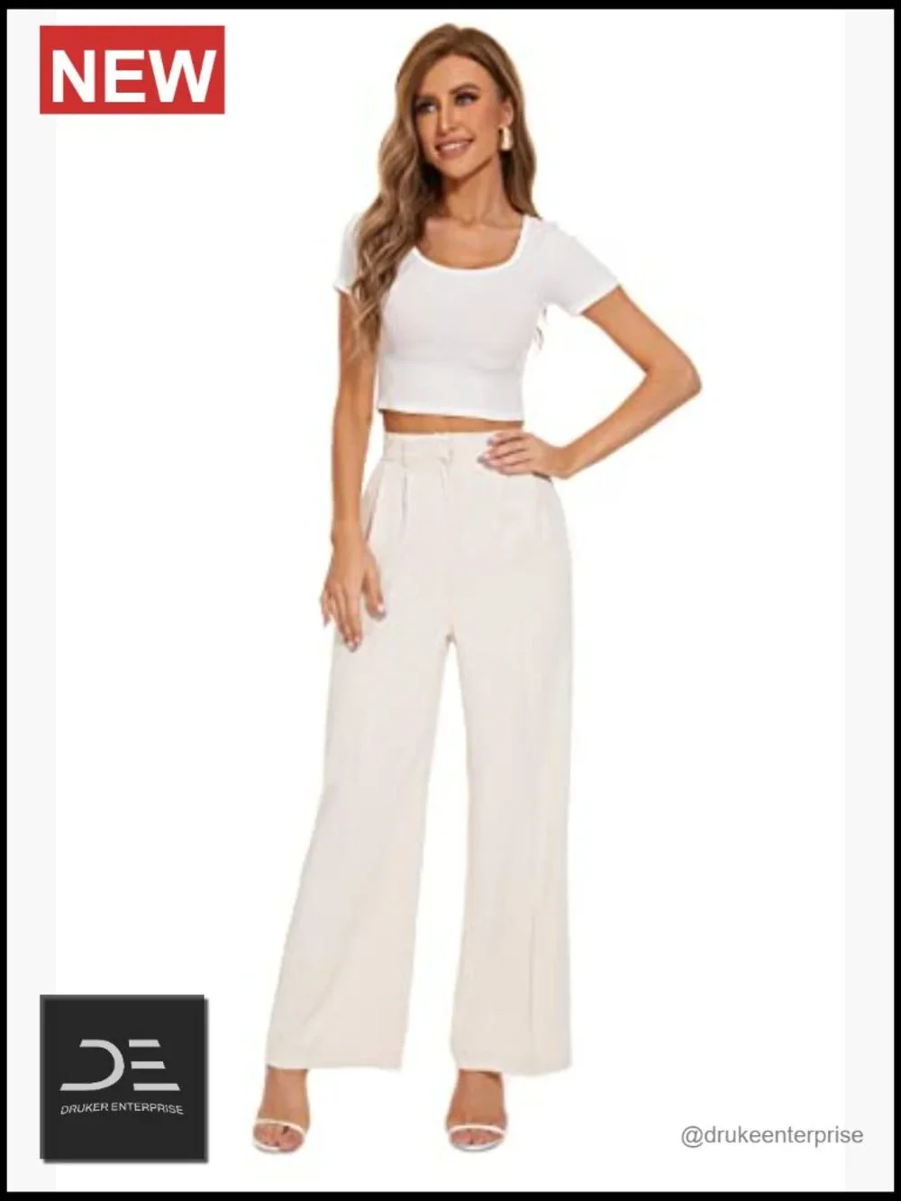 Wide Leg Pants High Elastic Waist Back Business Work Trousers